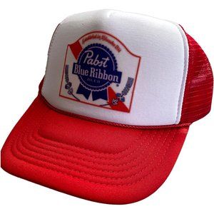 Vintage Pabst Blue Ribbon Beer Trucker Hat Mesh hat Snap Back Cap Red